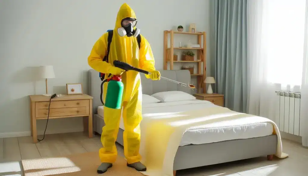 Technician treating a room for pests