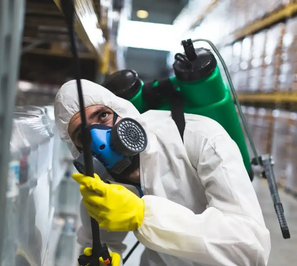 Technician using pest control equipment